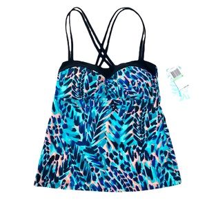 Beach Diva Color Splash Tankini Cross Braided Straps Swim Top Size 8 NEW